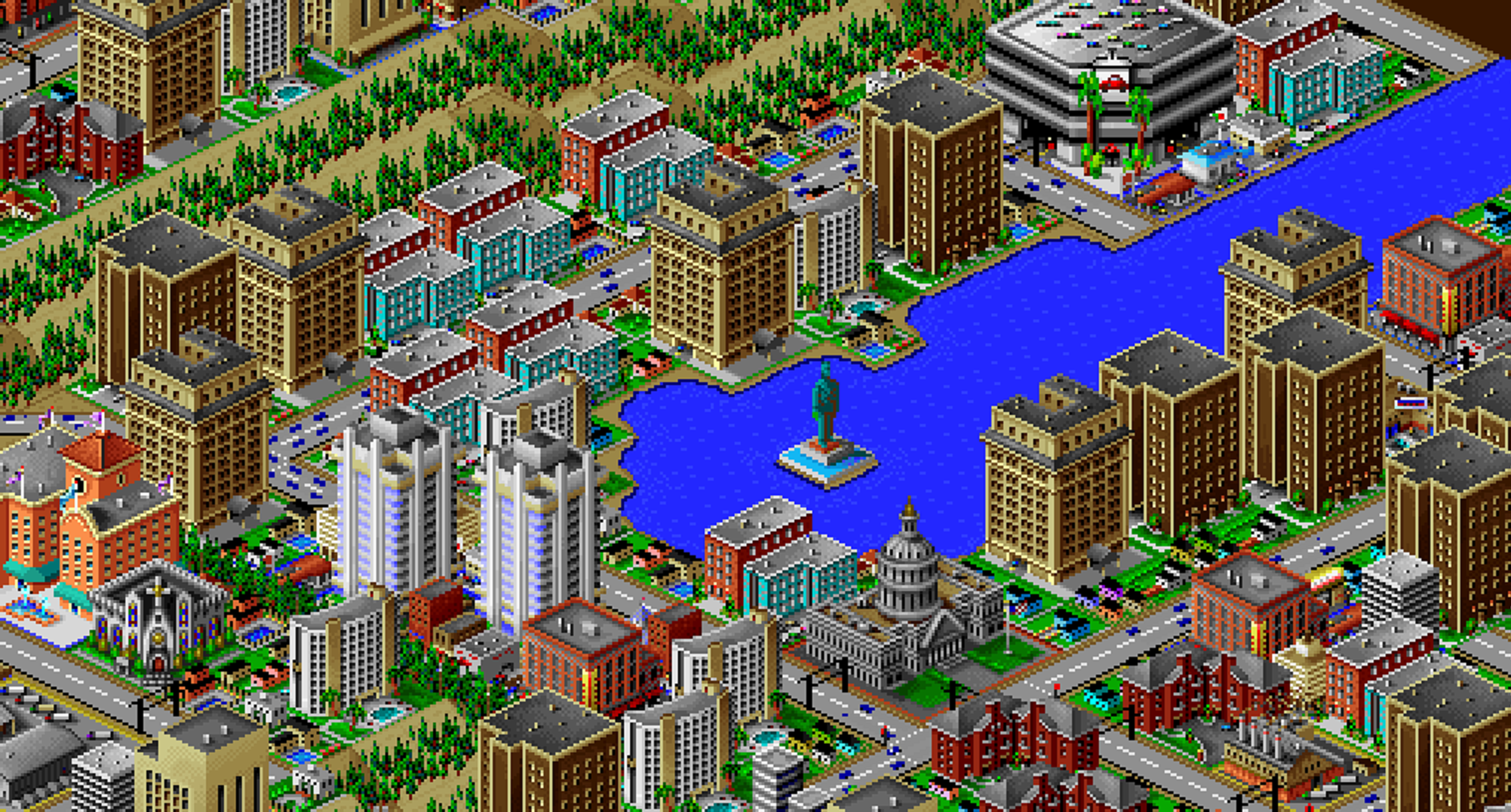 An isometric SimCity 2000 city